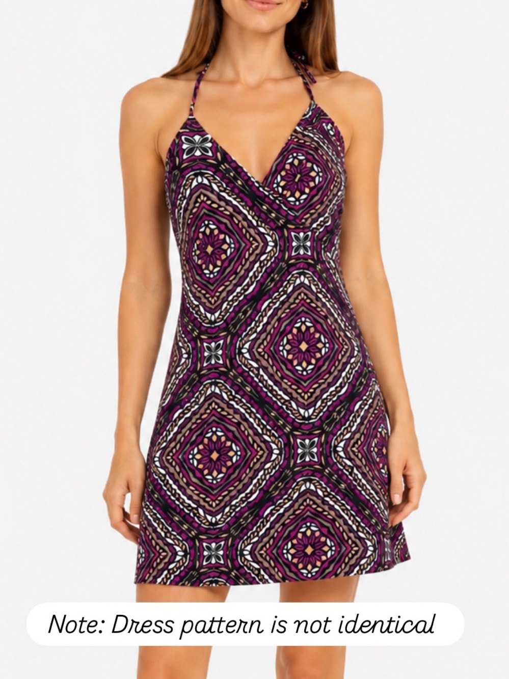 H&M Halter Summer Geometric Pink/Purple/Black Above Knee Mini Dress (8)